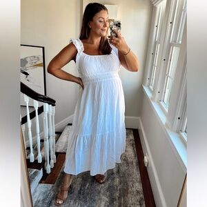 VERA White Tiered Ruffle Sleeve Midi Dress